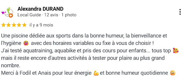 Avis client Aqua N'Fit 1